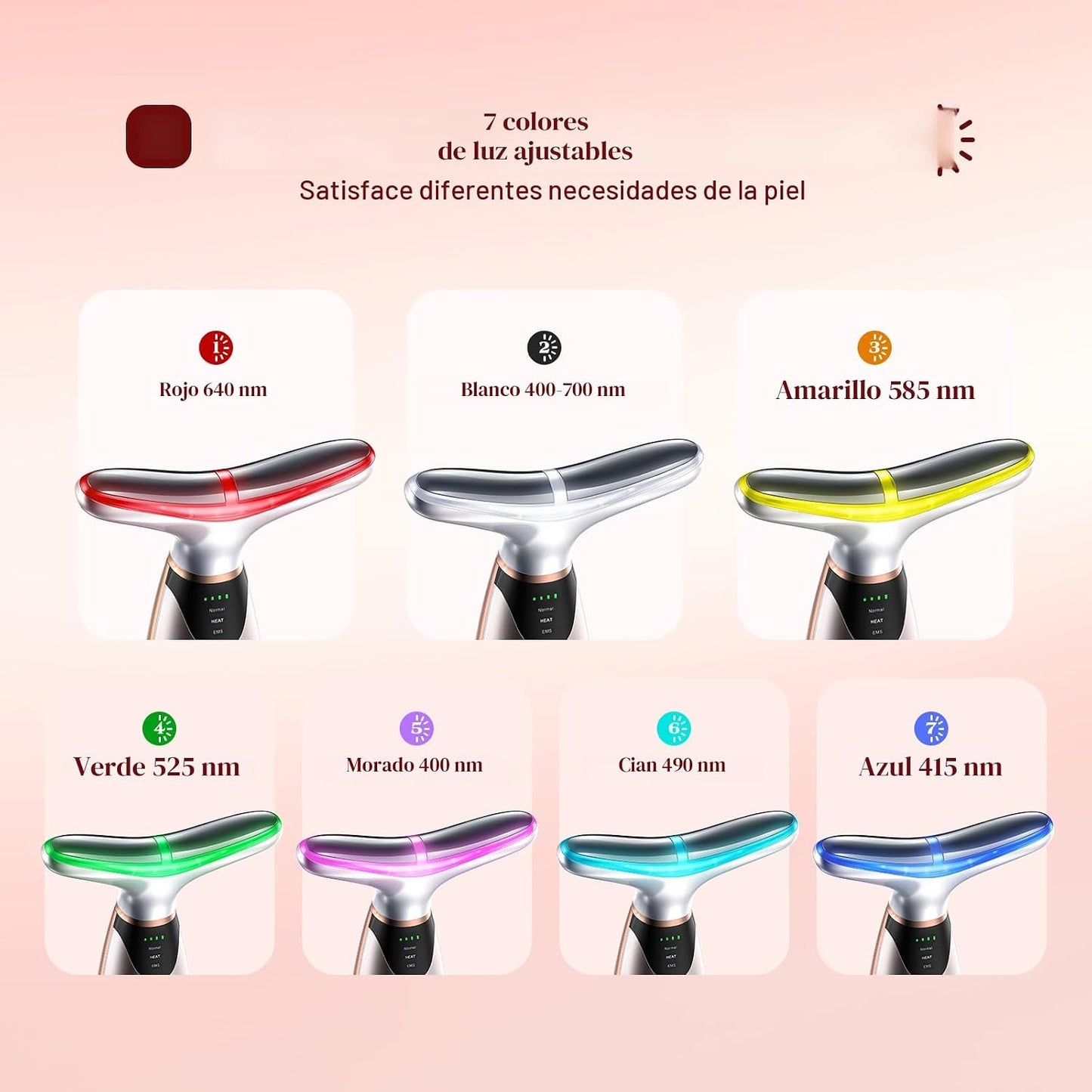 Masajeador Facial y Cuello LED 7 Colores Antiarrugas Reafirmante