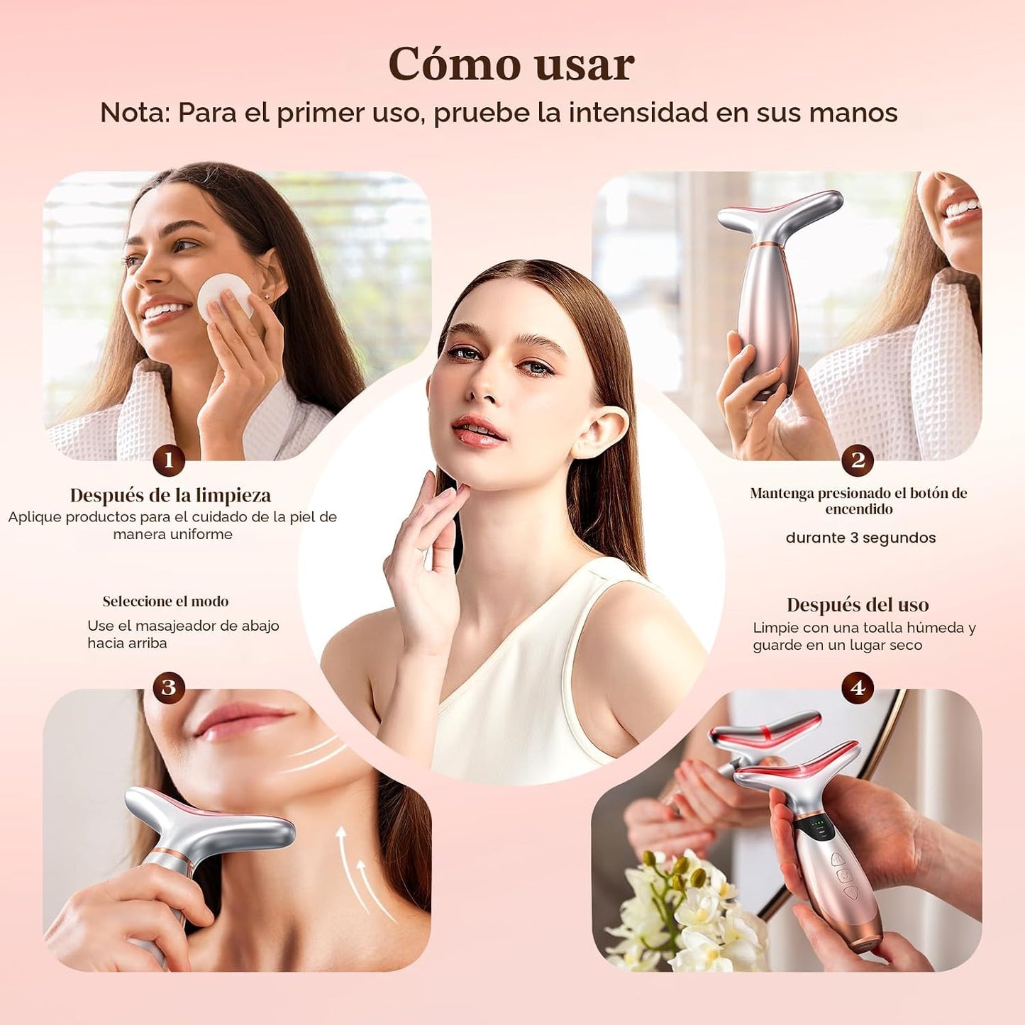 Masajeador Facial y Cuello LED 7 Colores Antiarrugas Reafirmante