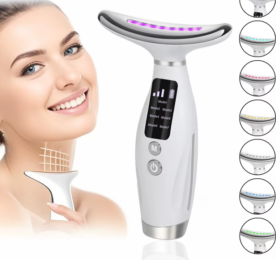 Masajeador Facial y Cuello LED 7 Colores Antiarrugas Reafirmante